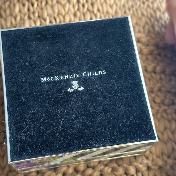 MacKenzie-Childs trinket box 3.5 x 3.5 floral striped velvet lined glass - Picture 7 of 9